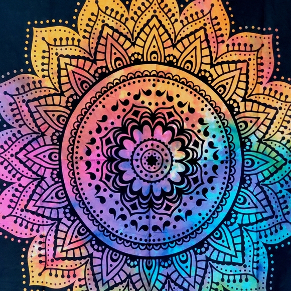 NEW Mandala Tie Dye Poster Tapestry Black Rainbow - Picture 3 of 5